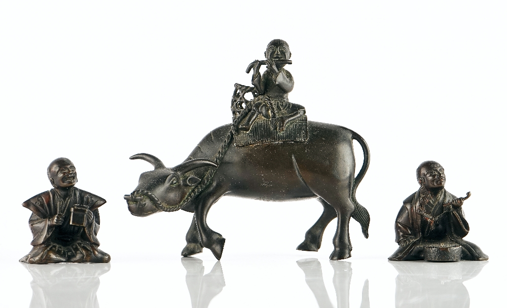 Two Japanese bronze figures of peasants