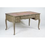 A French grey-painted Louis XV style bureau plat