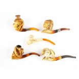 FIVE FIGURAL MEERSCHAUM PIPES / CHEROOT HOLDERS (5)