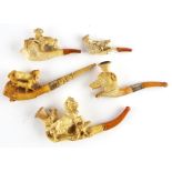 FOUR MEERSCHAUM ANIMAL PIPES / CHEROOT HOLDERS (5)