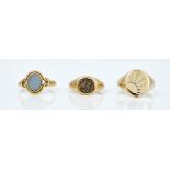 Three gold signet rings (3)