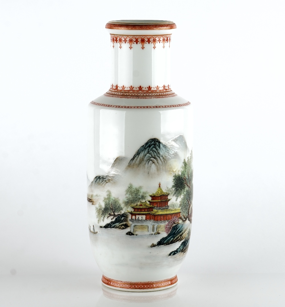 A Chinese famille-rose rouleau vase