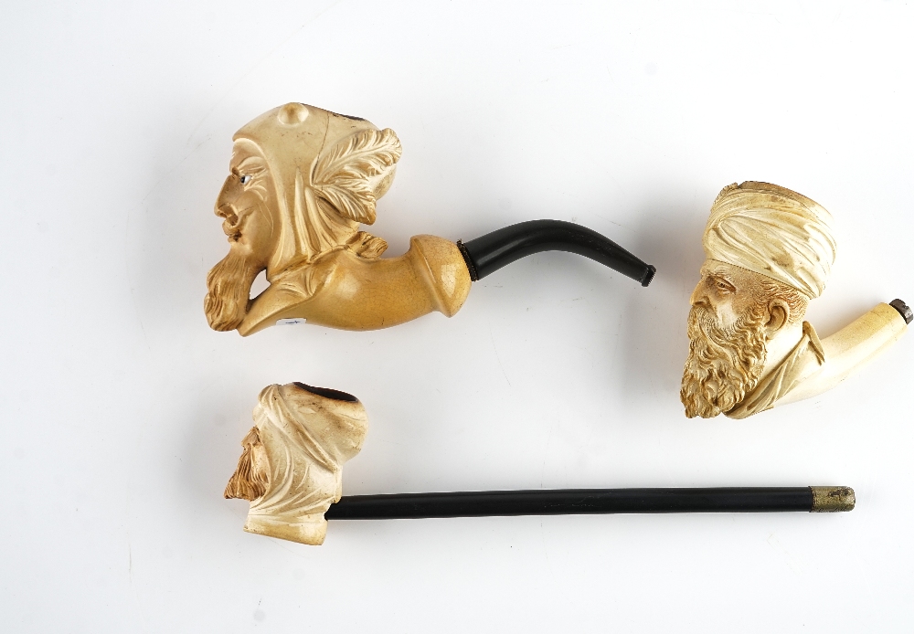 THREE FIGURAL MEERSCHAUM PIPES (3)