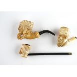 THREE FIGURAL MEERSCHAUM PIPES (3)