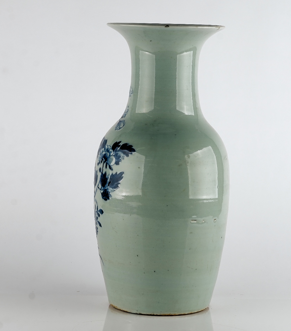 A Chinese blue and white celadon- ground baluster vase - Image 3 of 5