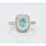 An 18ct white gold, paraiba tourmaline and diamond cluster ring