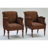 A pair of mahogany framed square back armchairs