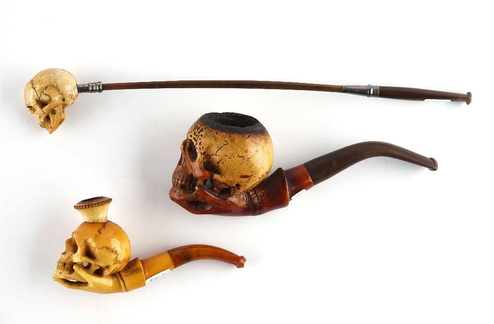 THREE MEMENTO MORI MEERSCHAUM PIPES (3) - Image 2 of 5