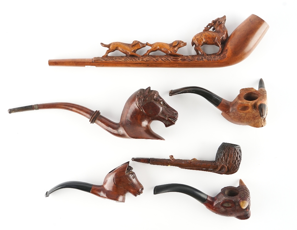 SIX PIPES CARVED WITH ANIMALS (6) - Image 3 of 5