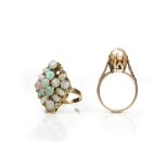 A gold and opal marquise shaped cluster ring and another ring (2)