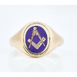 A 9ct gold and blue enamelled Masonic rotating signet ring