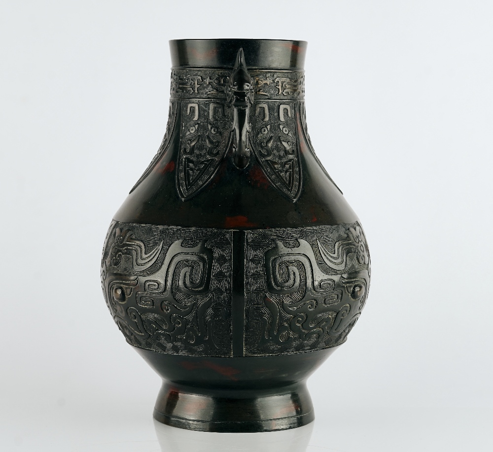 A Chinese bronze two-handled archaistic vase, Hu - Image 3 of 6