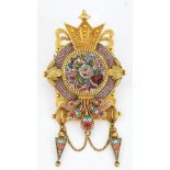 An Italian gold and micromosaic pendant brooch