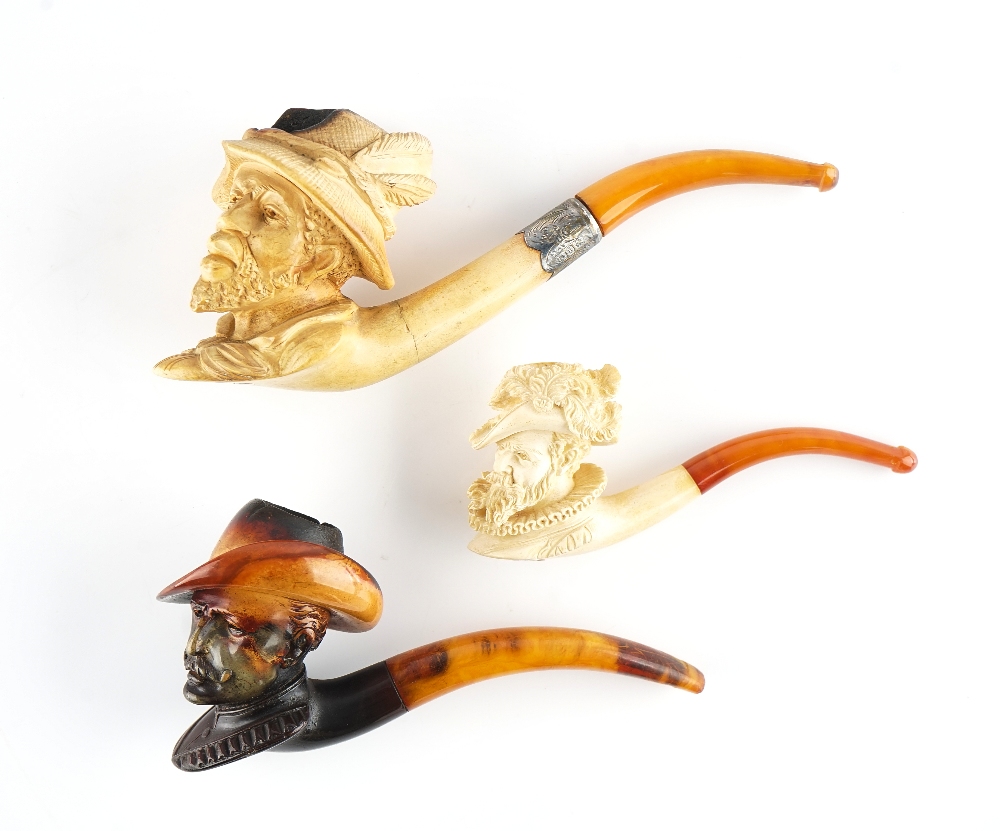 THREE FIGURAL MEERSCHAUM PIPES (3)