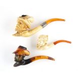 THREE FIGURAL MEERSCHAUM PIPES (3)