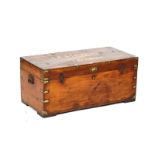 A brass bound camphor wood rectangular travelling trunk