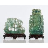 A Chinese green fluorite vase and cover and a figural group