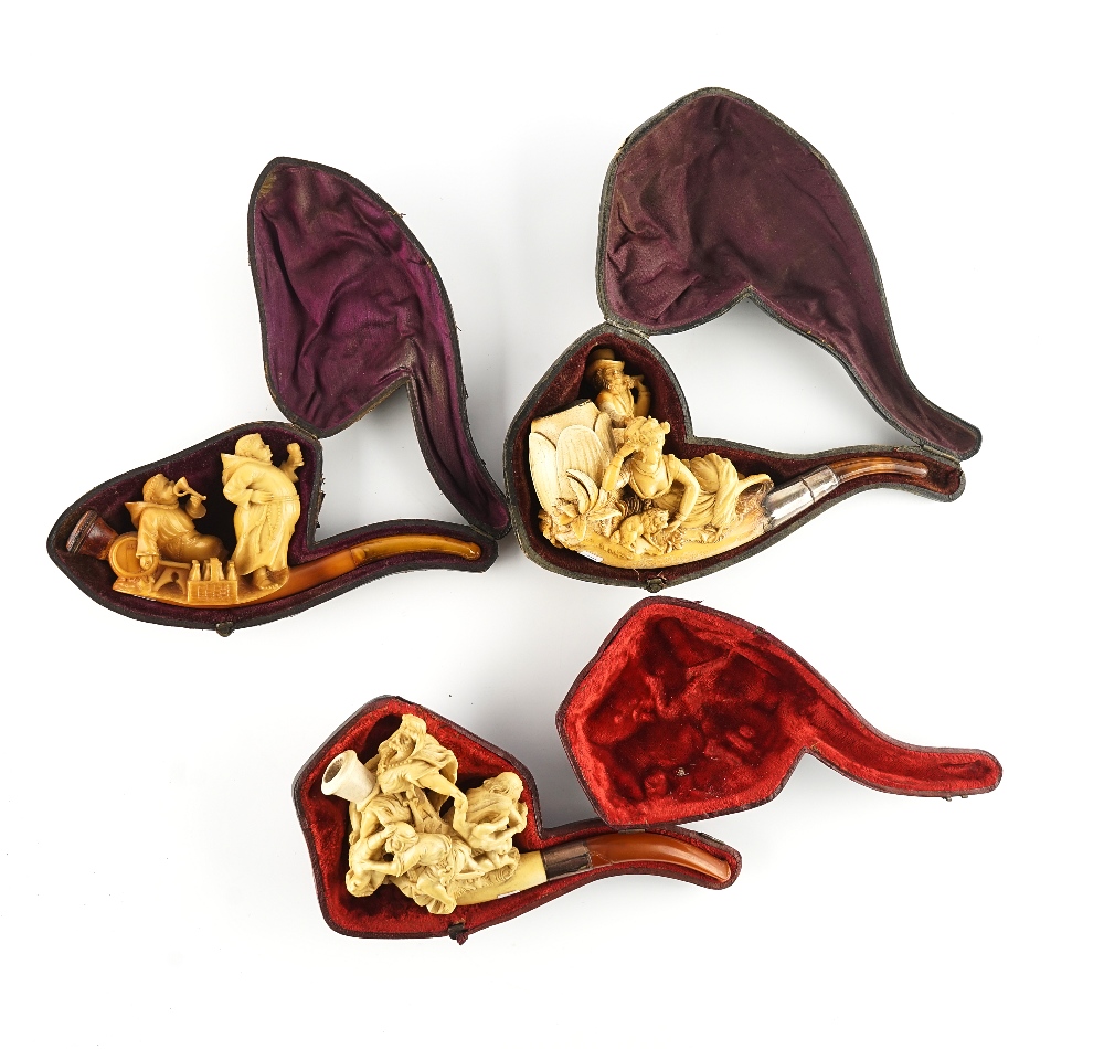 THREE FIGURAL MEERSCHAUM PIPES (3)