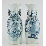 Two tall Chinese blue and white celadon-ground two-handled vases