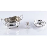 A silver twin handled sugar bowl and two further items (3)