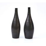 A PAIR OF CONTEMPORARY STUDIO POTTERY GLAZED STONEWARE BOTTLE VASES