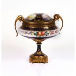 A Sevres style gilt-metal mounted two-handled footed bowl and cover