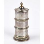 A silver sugar caster