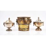 A plated on copper wine cooler and two similar lidded sauce tureens (3)