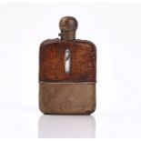 A Victorian silver and leather mounted glass curved rectangular spirit flask and a pair of...