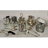 A quantity of silver plate, tureens, flatware and a small quantity silver tea spoons