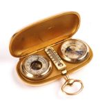 A 15CT GOLD CASED POCKET BAROMETER / COMPASS / THERMOMETER