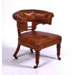 AN EARLY VICTORIAN SATINWOOD FRAMED TUB BACK OFFICE CHAIR