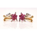 A PAIR OF GOLD, RUBY AND DIAMOND EARSTUDS