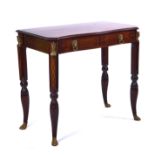 A 19TH CENTURY INLAID MAHOGANY SERPENTINE SINGLE DRAWER SIDE TABLE