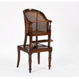 A REGENCY MAHOGANY AND CANE CHILD'S HIGHCHAIR