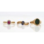 THREE 9CT GOLD AND GEM SET RINGS (3)