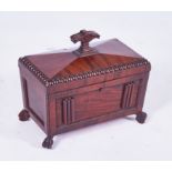 A RECENCY MAHOGANY SARCOPHAGUS SHAPED TEA CADDY