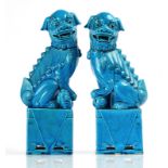 A PAIR OF CHINESE TURQUOISE GLAZED FIGURES OF BUDDHIST LIONS