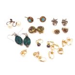 A PAIR OF VICTORIAN PALE BLUE GEM SET EARRINGS AND TEN FURTHER PAIRS OF EARRINGS (11)