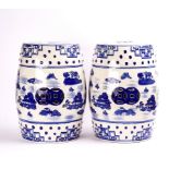 A PAIR OF CHINESE STYLE CRACKLE GLAZED POTTERY BARREL-SHAPED GARDEN SEATS