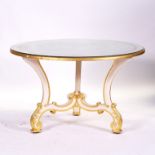 A ROCOCO REVIVAL PARCEL-GILT AND CREAM DECORATED CIRCULAR CENTRE TABLE