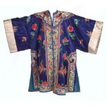 A CHINESE EMBRIODERED BLUE GROUND ROBE