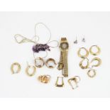 A GROUP OF SIX PAIRS OF MOSTLY 9CT GOLD EARRINGS AND FURTHER JEWELLERY (12)