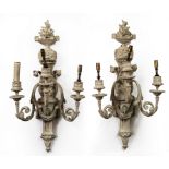 A PAIR OF VICTORIAN WHITE PAINTED COMPOSITION THREE-BRANCH WALL LIGHTS