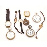 THREE 9CT GOLD CASED WRISTWATCHES AND SIX FURTHER WATCHES (9)