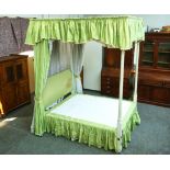 A 20TH CENTURY GREEN AND CREAM PAINTED FOURPOSTER BED