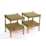 A PAIR OF TAUPE PAINTED SQUARE TWO TIER SIDE TABLES