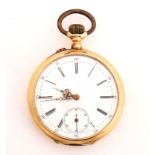 A GOLD CASED, KEYLESS WIND, OPENFACED GENTLEMAN'S POCKET WATCH