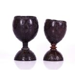 TWO CARVED COCONUT CUPS