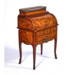 A LATE 19TH CENTURY INLAID ROSEWOOD MARBLE TOP LADY’S WRITING BUREAU